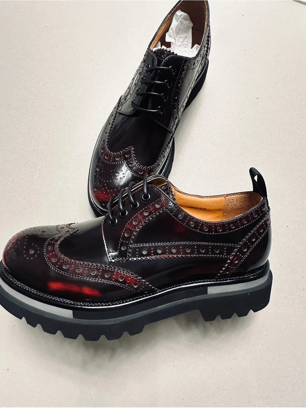 Men's Glossy Burgundy Wingtip Derby with Lug Sole